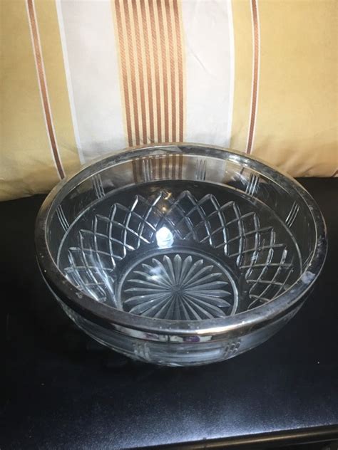 Vintage Lead Crystal Silver Plate Rimmed Bowl Etsy