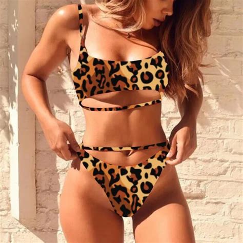Leopard Print Bikini Women Leopard Print Push Up Bikini Set Padded Bra