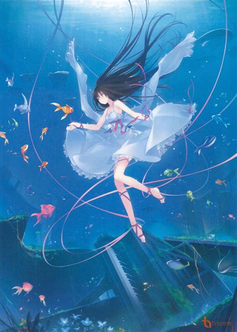 マンガアニメ 芸術的アニメ少女 マンガアート 水中アート 美しいアニメガール 美しいイラスト アニメの風景 美的芸術