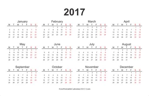 Yearly Calendar 2017 Printable - templates free printable