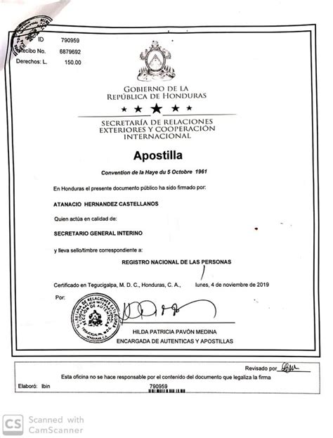 Certificación de Acta de Nacimiento Apostillada en Honduras Tramites HN