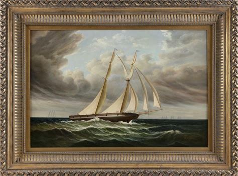 Lot D Taylor Contemporary Two Masted Schooner In A Storm Oil On