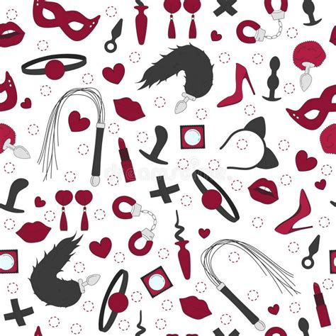 Vector Seamless Pattern Bdsm Colored Icon Of Intimate Toys Sex Shop Isolated Over White