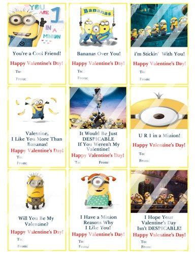 Despicable Me Minions Printable Digital Personalized Valentines Day