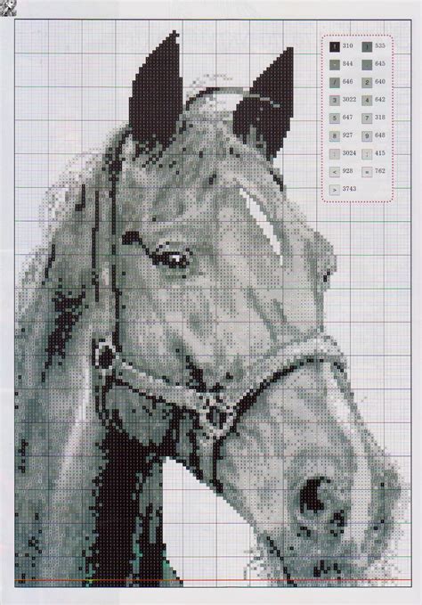 Use 2 strands of thread for cross stitch. horse in monotone gray 2/2 | Broderie point de croix ...
