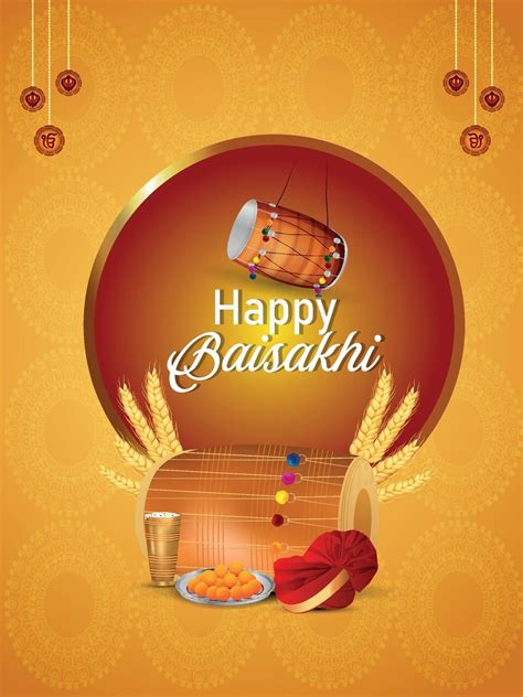 Happy Vaisakhi Celebration Poster With Creative Drum And Illustration