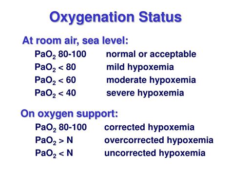Because a pao2 level of 90 or 80 mm hg is still a good level to be at, while both 50 and 40 mm hg both indicate moderate hypoxemia. PPT - ARTERIAL BLOOD GAS PowerPoint Presentation, free ...