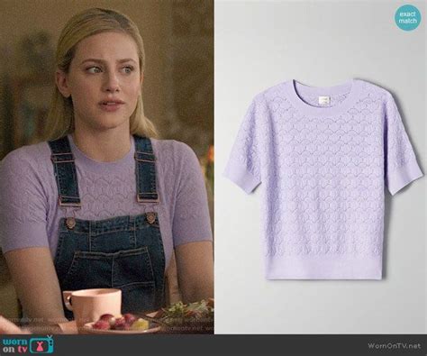 Bettys Purple Pointelle Sweater And Denim Overalls On Riverdale