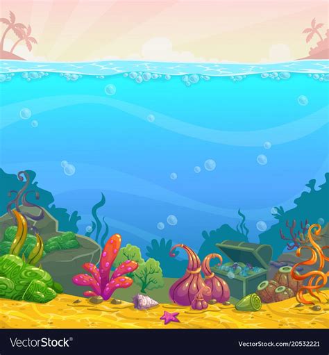Cartoon Underwater Background Ocean Bottom Nature Vector Illustration