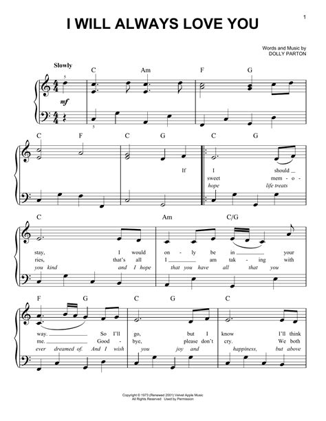 I Will Always Love You Sheet Music By Dolly Parton Easy Piano