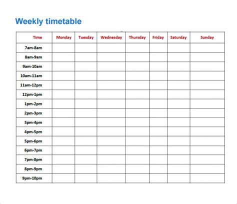 Timetable Template Business Templates Free Word Templates