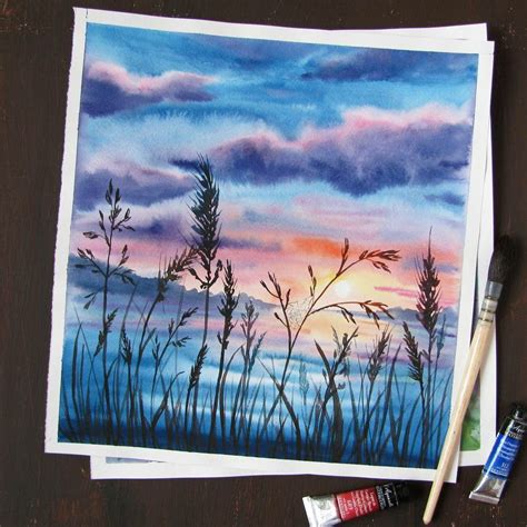 When we're using lots of different colors of liquid watercolor paint at once, we put the different colors in an ice cube tray. Sea grass and ocean sunset. (With images) | Pastel art, Art painting, Art