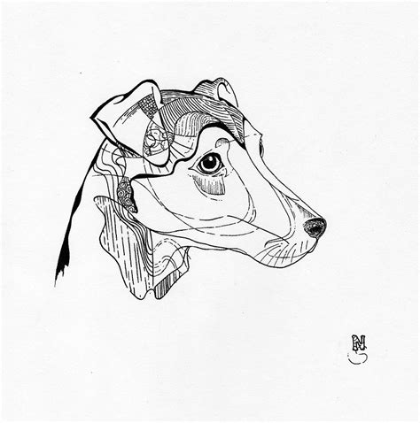 Draw this dog by following this drawing lesson. Line Work Dog Face Drawing by Natta Insing