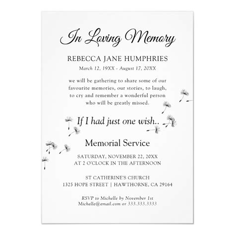 Funeral Memorial Service Celebration Of Life Invitation