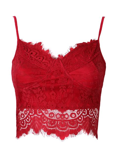 Red Crochet Lace Cupped Cami Crop Top Red Lace Crop Top Lace Crop Tops Fashion