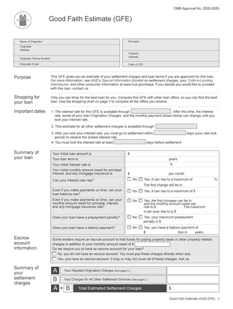 Good Faith Estimate Template Form Fill Out And Sign Printable Pdf
