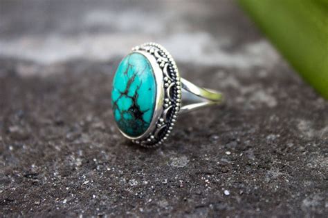 Turquoise Ring Natural Turquoise Sterling Silver Ring Boho Etsy