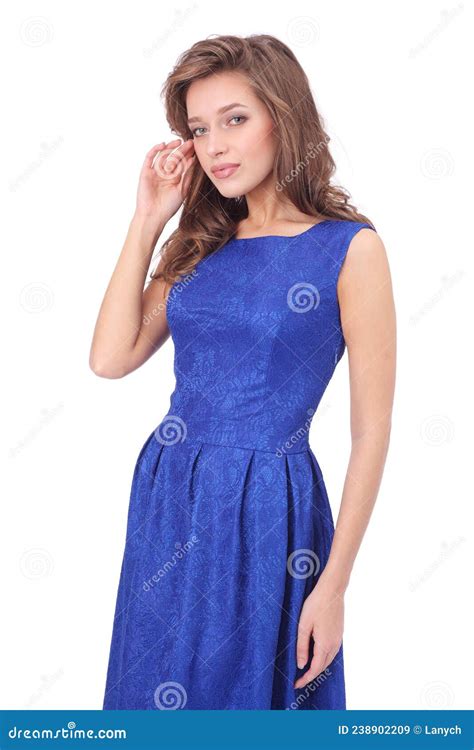 Pretty Young Woman Posing In A Blue Dress Stock Image Image Of Face