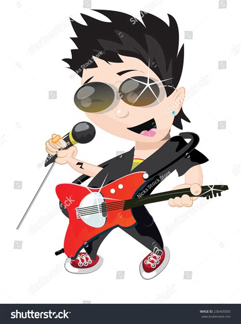 Cartoon Rock Star Guitar Stock Illustration 236405005