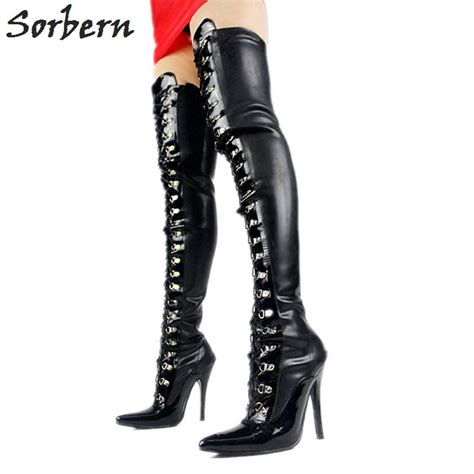 sorbern fashion 12cm high heel thigh high black sexy fetish emulsion materia long boots over