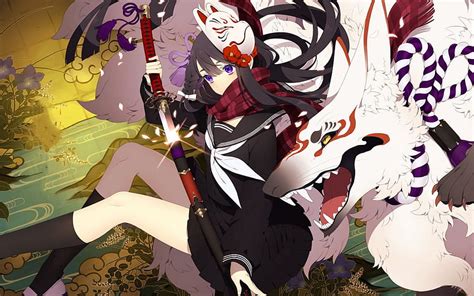 Girl Sword Fox Anime Ken Spirit Blade Mask Hunter Japanese