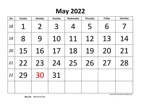 May 2022 Free Calendar Tempplate Free Calendar