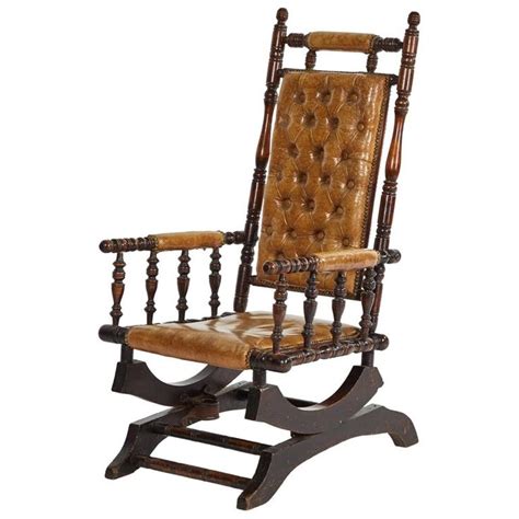 Rocking Chair In Mahogany With Tufted Leather Upholstery Rocking Chair Antique Rocking Chairs