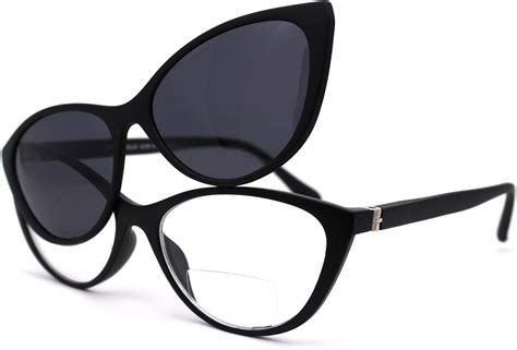 Cateye Magnetic Clip On Polarized Sunglasses On Bifocal Reading Glasses Black 1 0