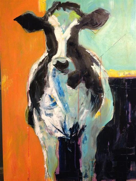 Contemporary Cow Art Acrylic Oil Crayon 30x40 Cowpainting Animal