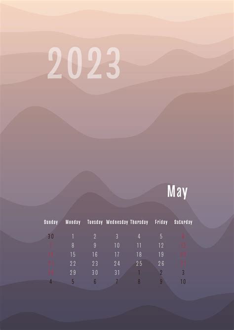 2023 May Vertical Calendar Every Month Separately Monthly Personal