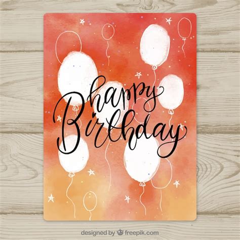 Free Vector Watercolour Birthday Card With Balloons