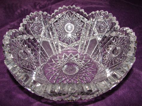 1800s American Brilliant Period Heavy Thick Cut Crystal Sawtooth Edge Reflects Colors In