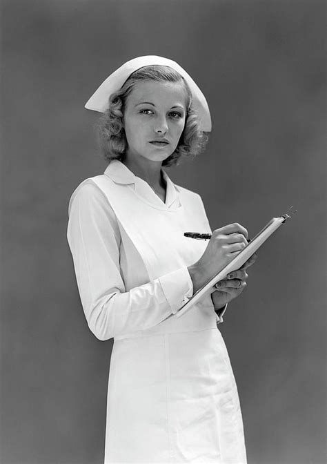 Vertical Photograph S S Serious Blond Woman Nurse By Vintage