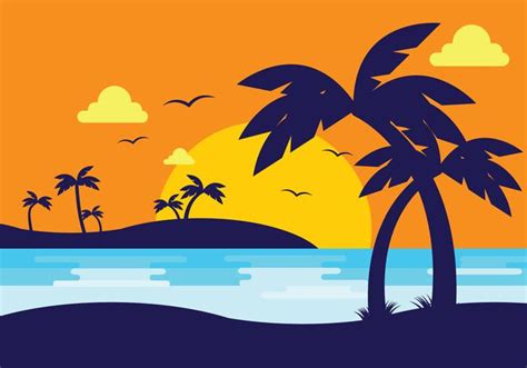 Sunset Beach With Palm Silhouette 146267 Vector Art At Vecteezy