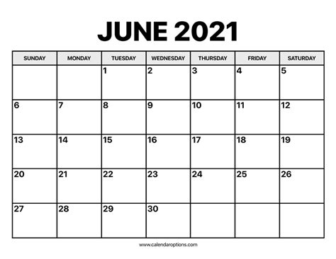 June 2021 holidays and celebrations. June Calendar 2021 - Calendar Options