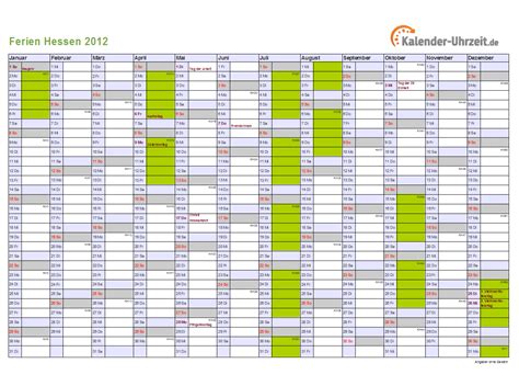 Jahreskalender 2012 zum ausdrucken a4. Ferien Hessen 2012 - Ferienkalender zum Ausdrucken