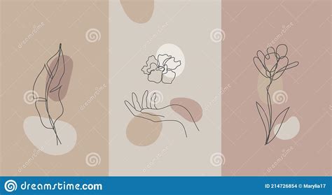Vector Minimalist Style Plants Hand Line Flower Nude Colors Hand