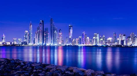 Jbr Reflections City Lights At Night Dubai Holidays Scenery