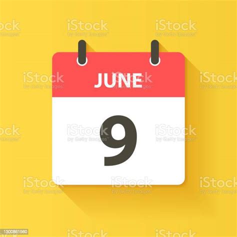 June 9 Daily Calendar Icon In Flat Design Style Stock Illustration