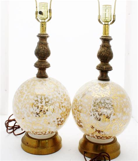 Vintage Large Table Lamps Gold And White Glass Globe Antique Brass Lamp