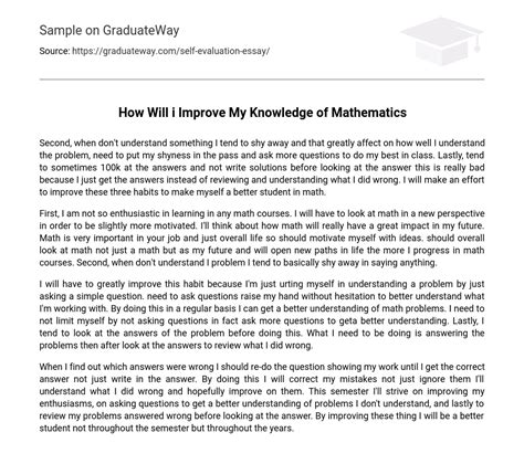 ⇉how Will I Improve My Knowledge Of Mathematics Essay Example Graduateway