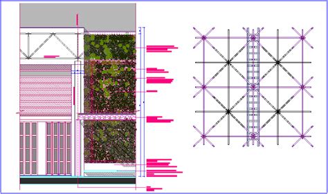 Green Wall Design Structure Design View Dwg File Cadbull