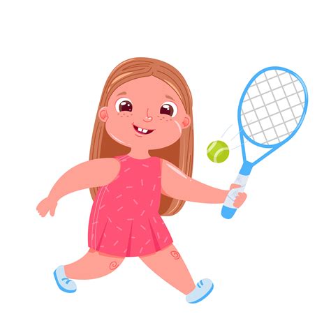 Cute Baby Girl Playing Tennis With Raquet At Court Doing Sports
