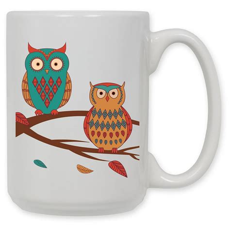 15 Ounce Ceramic Coffee Mug Whimsical Owls