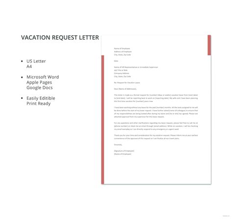 Free Simple Vacation Request Letter Template In Microsoft Word Apple