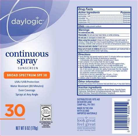 Sunscreen Spf 30 Daylogic Rite Aid Fda Package Insert