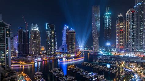 Dubai Marina At Night Hd Wallpaper Wallpaper Vactual