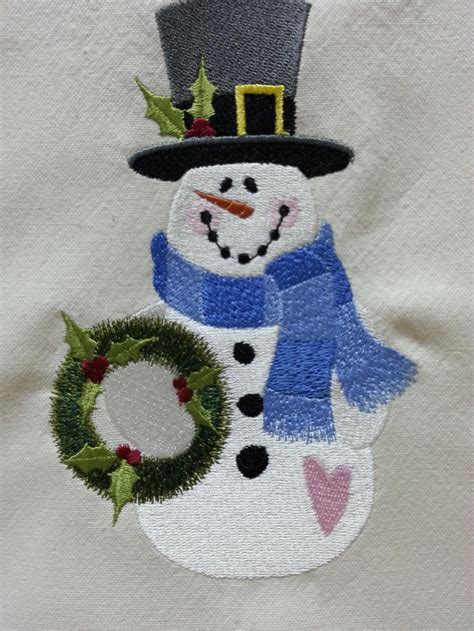 Embroidered Snowmanembroidered Snowman With Wreath Etsy