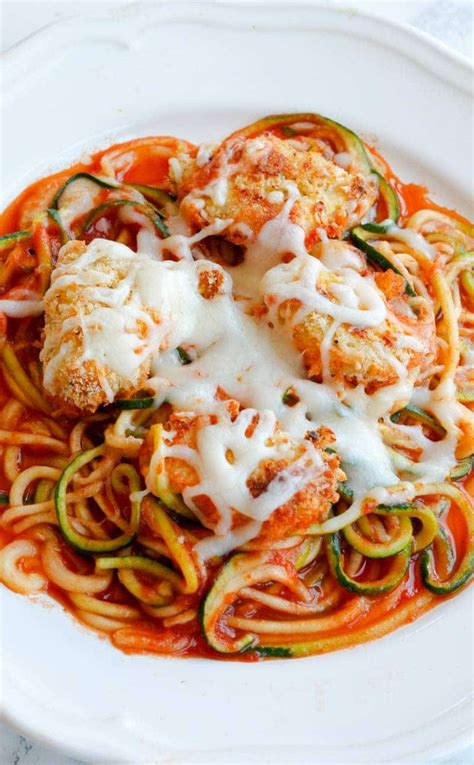 And the third bowl with flour. Oven-Baked Chicken Parmesan Bites Over Zoodles
