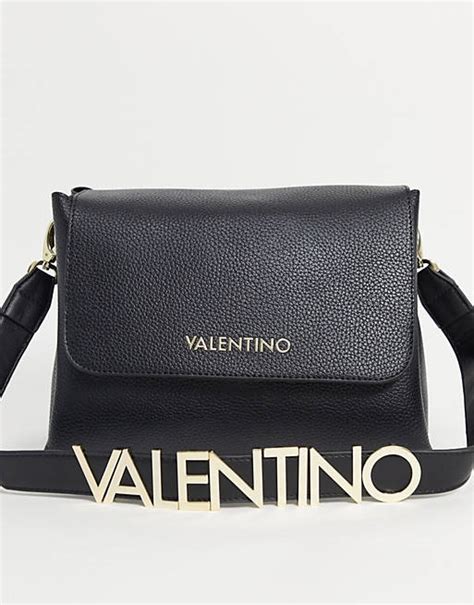 valentino bags alexia metal logo strap cross body bag in black asos